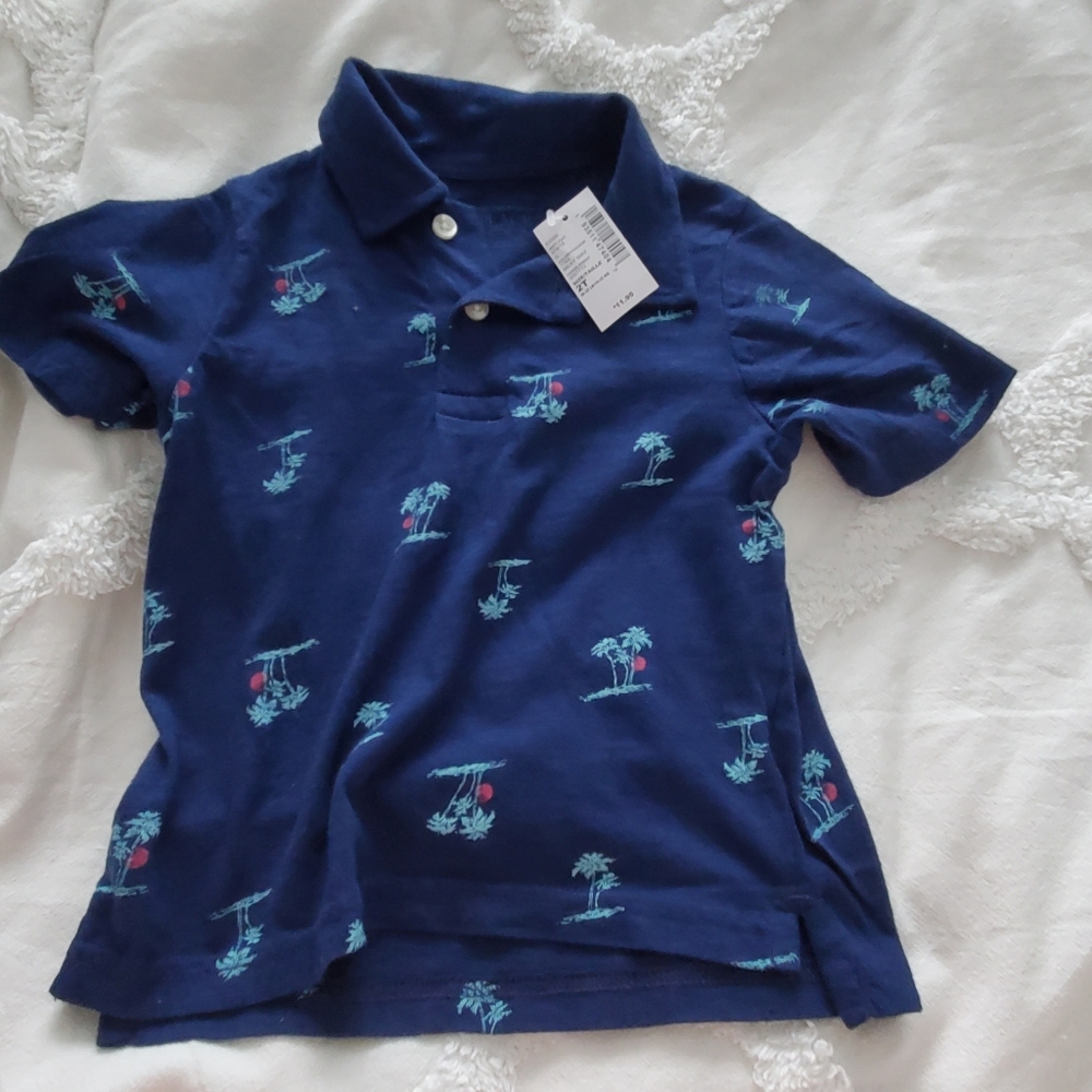 NWT Toddler Boys Palm Trees Print Jersey Polo Navy